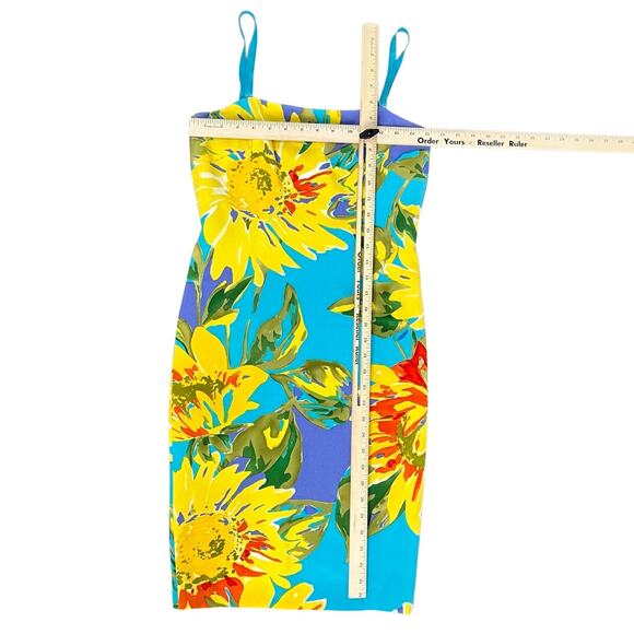 David Meister Yellow Blue Purple Sunflowers Floral Sheath Sleeveless Dress sz 4 - Picture 6 of 13
